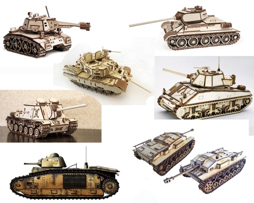 Set of 7 tanks, lasercut file, 3D Puzzle, | Online Supermarket