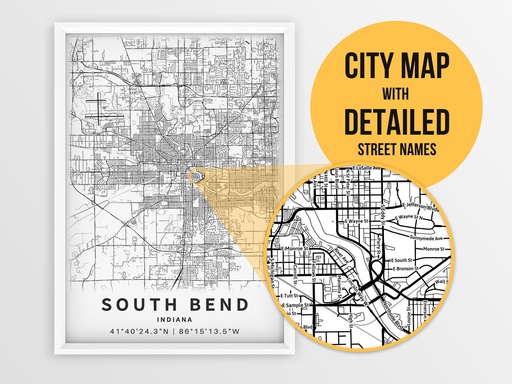 Printable Map of South Bend, Indiana, USA with | Online Supermarket