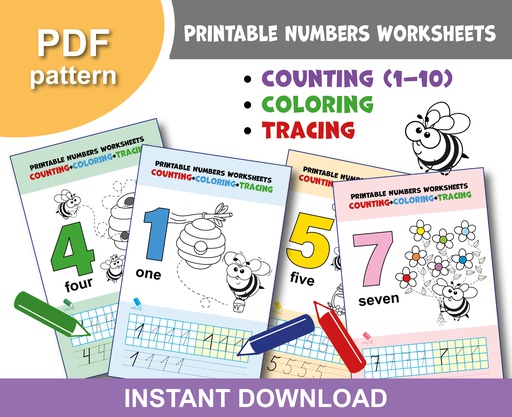 Printable Coloring Pages for Kids. Numbers Tracing Worksheets. | Online ...
