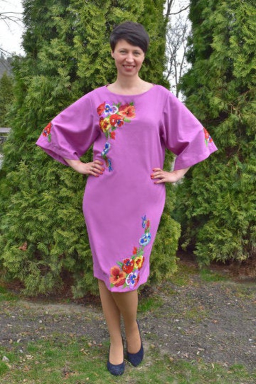 Artisanal Embroidered Dress 100% Cotton Wine 603095 main image 0
