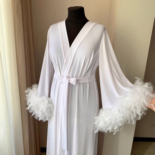 Feather robe, bridal robe long, velvet robe, floor | Online Supermarket